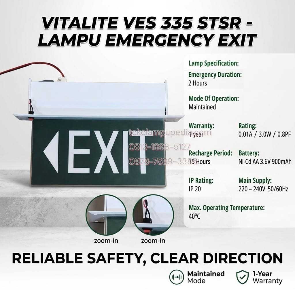 lampu emergency exit vitalite ves 335